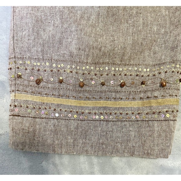 Capagallo Cropped Linen/Cotton Wide Leg Pants Women's Large  Boho Beaded Sequins - Picture 3 of 8